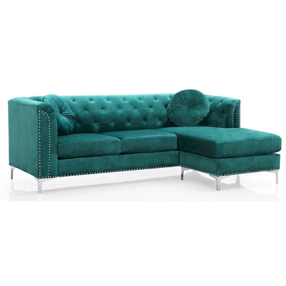 Pompano 83 in. Tufted Velvet Sectional with 2-Throw Pillow - 83L x 58W x 31H