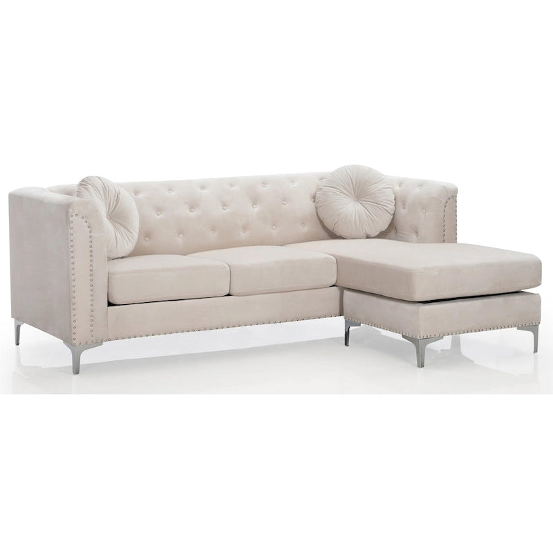 Pompano 83 in. Tufted Velvet Sectional with 2-Throw Pillow - 83L x 58W x 31H