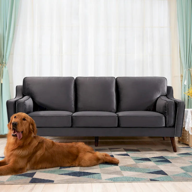 Sofa Couches Velvet 3-Seater Sofa with 5.9 Upholstered Cushion for Living Room/Apartment/Office