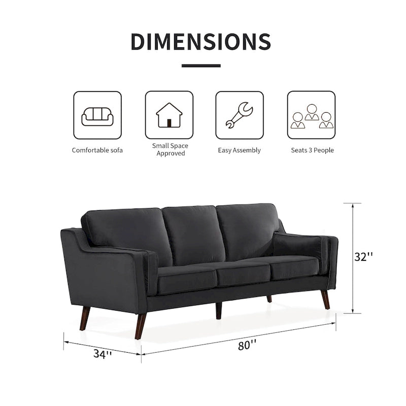 Sofa Couches Velvet 3-Seater Sofa with 5.9 Upholstered Cushion for Living Room/Apartment/Office