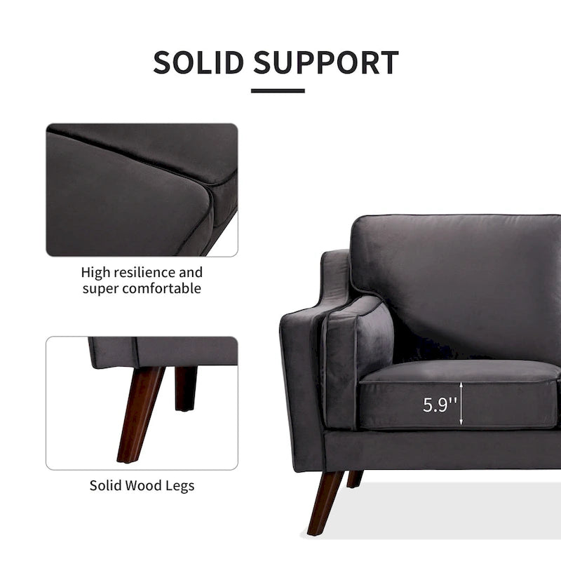Sofa Couches Velvet 3-Seater Sofa with 5.9 Upholstered Cushion for Living Room/Apartment/Office