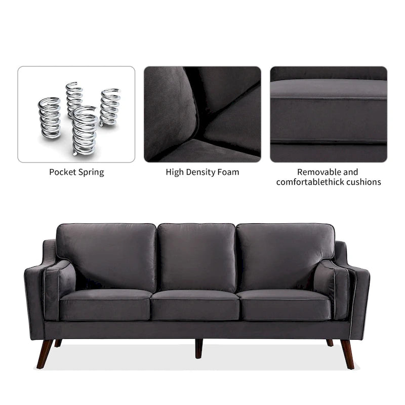 Sofa Couches Velvet 3-Seater Sofa with 5.9 Upholstered Cushion for Living Room/Apartment/Office