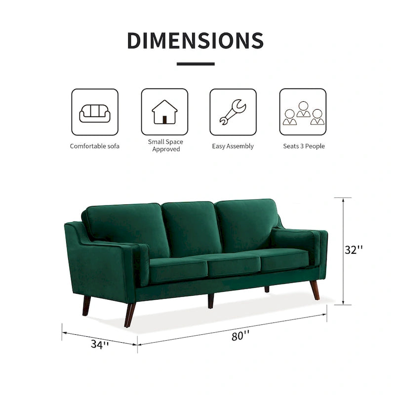 Sofa Couches Velvet 3-Seater Sofa with 5.9 Upholstered Cushion for Living Room/Apartment/Office
