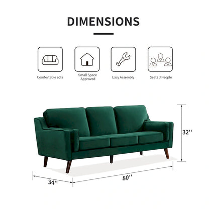 Sofa Couches Velvet 3-Seater Sofa with 5.9 Upholstered Cushion for Living Room/Apartment/Office