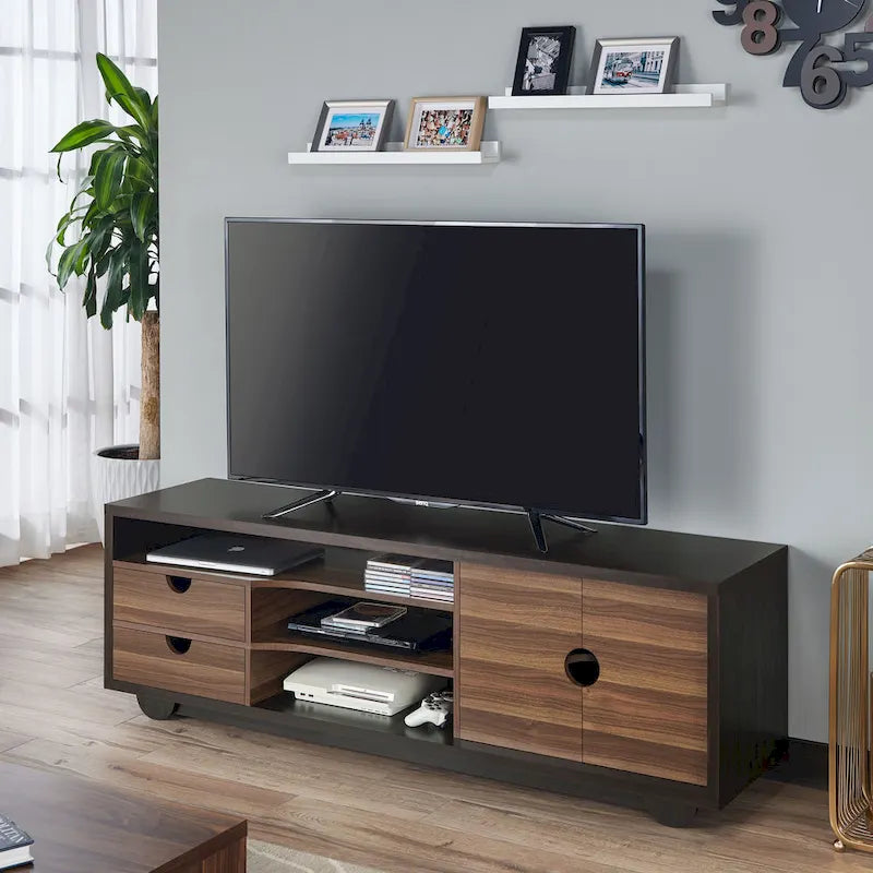 Kuutti Contemporary Brown 63-inch Multi-functional Storage TV Console by Strick & Bolton