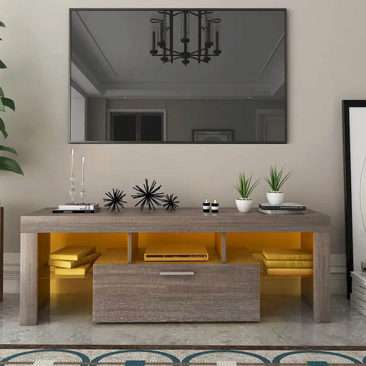 51 Modern LED TV Stand with Cabinet, 20 Minutes Quick Assembly - 51.18inch*13.78inch*17.72inch