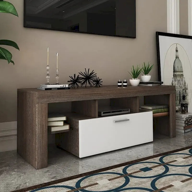 51 Modern LED TV Stand with Cabinet, 20 Minutes Quick Assembly - 51.18inch*13.78inch*17.72inch