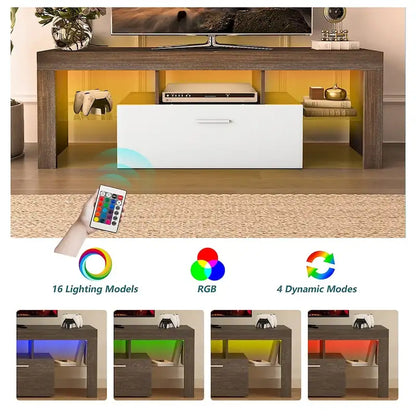51 Modern LED TV Stand with Cabinet, 20 Minutes Quick Assembly - 51.18inch*13.78inch*17.72inch