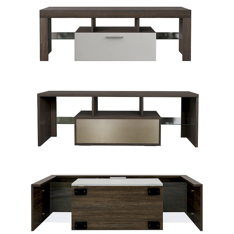 51 Modern LED TV Stand with Cabinet, 20 Minutes Quick Assembly - 51.18inch*13.78inch*17.72inch