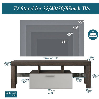 51 Modern LED TV Stand with Cabinet, 20 Minutes Quick Assembly - 51.18inch*13.78inch*17.72inch
