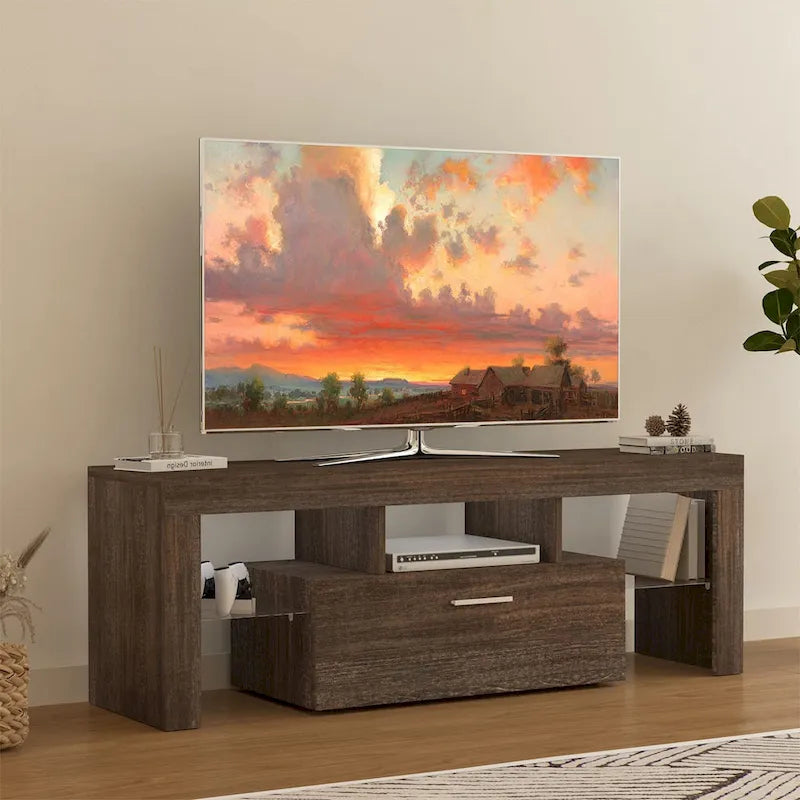51 Modern LED TV Stand with Cabinet, 20 Minutes Quick Assembly - 51.18inch*13.78inch*17.72inch