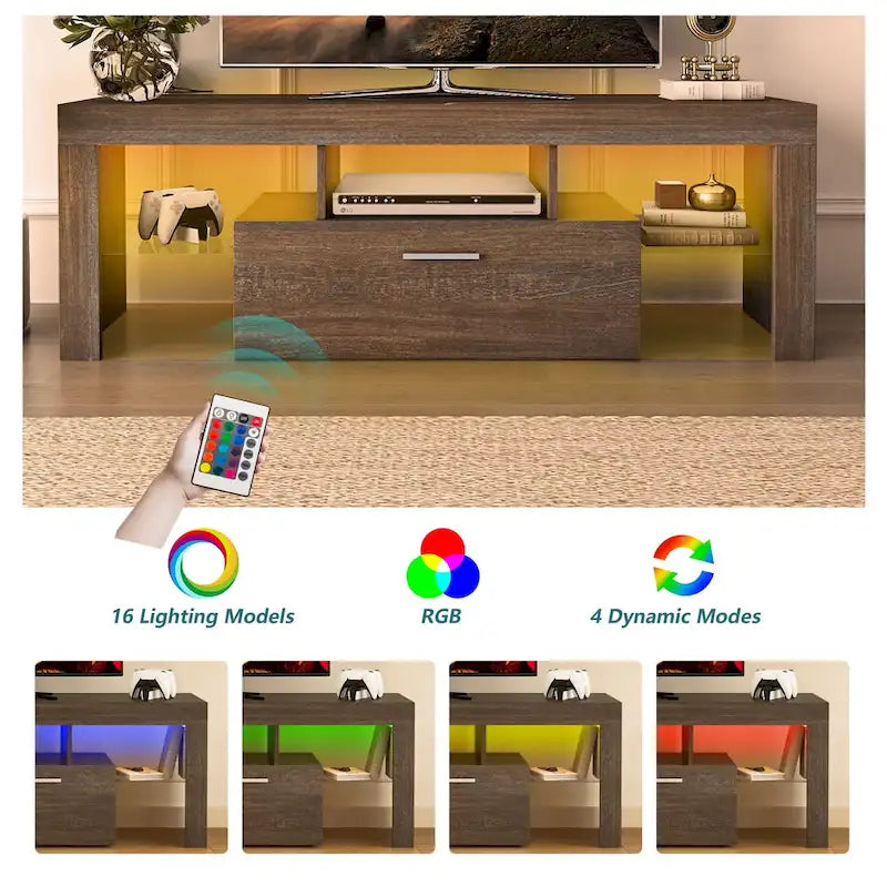 51 Modern LED TV Stand with Cabinet, 20 Minutes Quick Assembly - 51.18inch*13.78inch*17.72inch