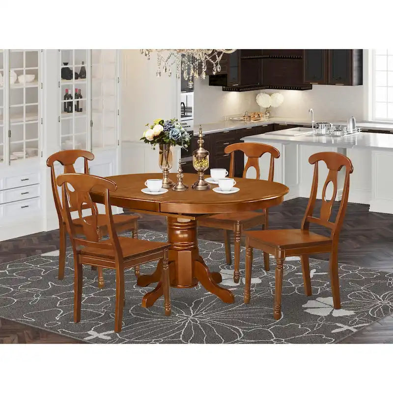 East West Furniture 5 Piece Dining Table Set- an Oval Kitchen Table and 4 Kitchen Dining Chairs, Saddle Brown (Seats Options)