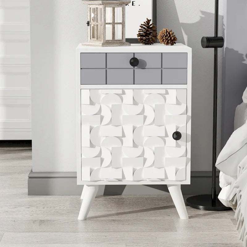 ComfyStyle 1 Door & Drawer Creative Modern Solid Wood Nightstand