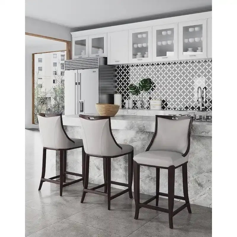 Manhattan Comfort Emperor 41 in. Walnut Beech Wood Bar Stool (Set of 3)