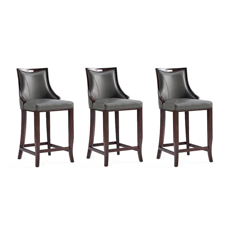 Manhattan Comfort Emperor 41 in. Walnut Beech Wood Bar Stool (Set of 3)