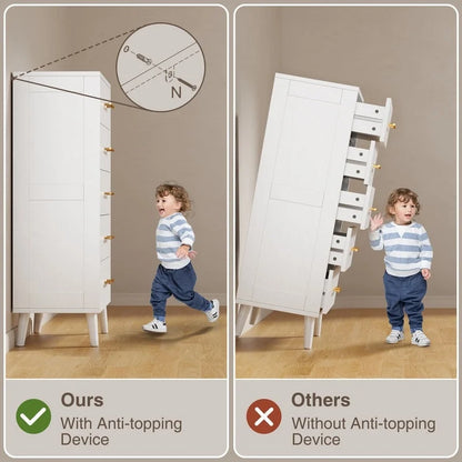 5 Drawer Dresser for Bedroom, High Drawer Chest of Drawers with Metal Knobs