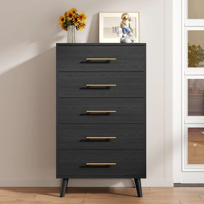 5 Drawer Dresser for Bedroom, High Drawer Chest of Drawers with Metal Knobs