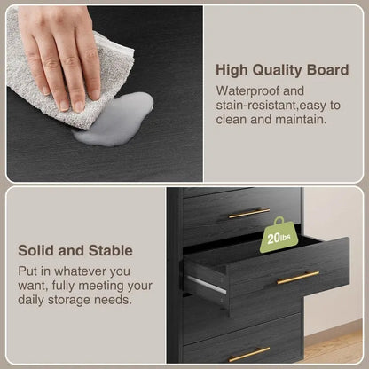 5 Drawer Dresser for Bedroom, High Drawer Chest of Drawers with Metal Knobs