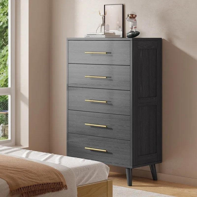 5 Drawer Dresser for Bedroom, High Drawer Chest of Drawers with Metal Knobs