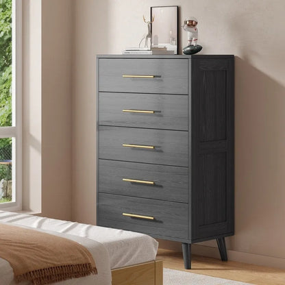 5 Drawer Dresser for Bedroom, High Drawer Chest of Drawers with Metal Knobs