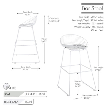 Porthos Home Aven Iron Wire Bar Stools with PU Leather Seat Pad, Set of 2