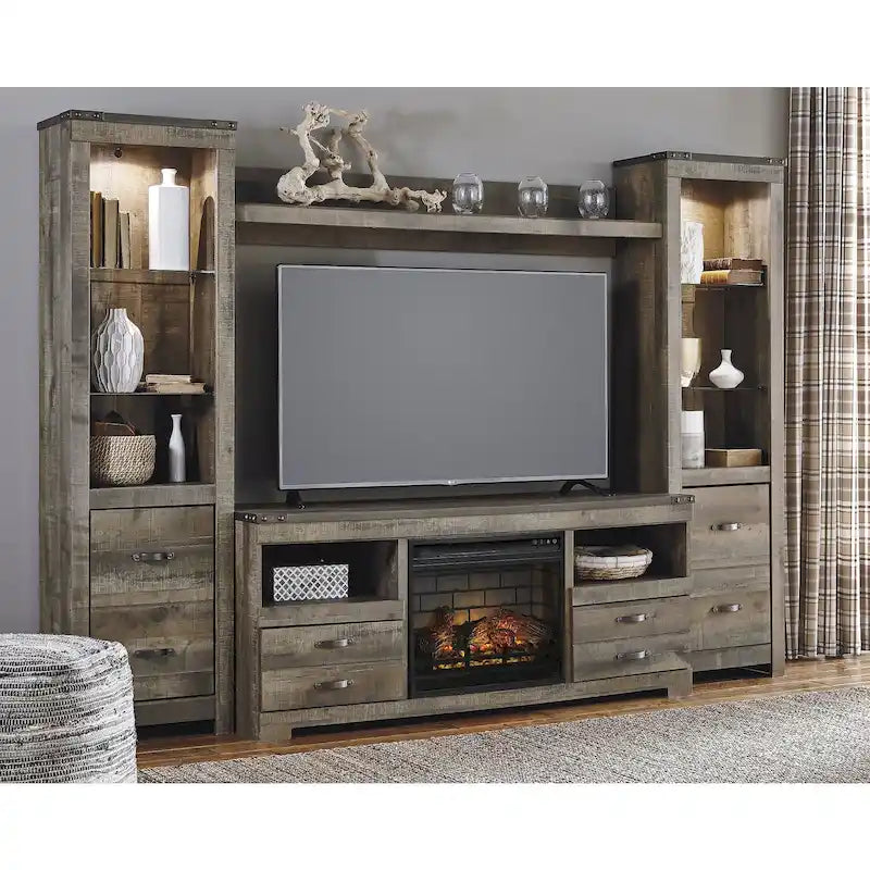Signature Design by Ashley Trinell Brown 4-Piece Entertainment Center with Electric Fireplace - 104.5W x 20.75D x 73.25H