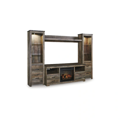 Signature Design by Ashley Trinell Brown 4-Piece Entertainment Center with Electric Fireplace - 104.5W x 20.75D x 73.25H