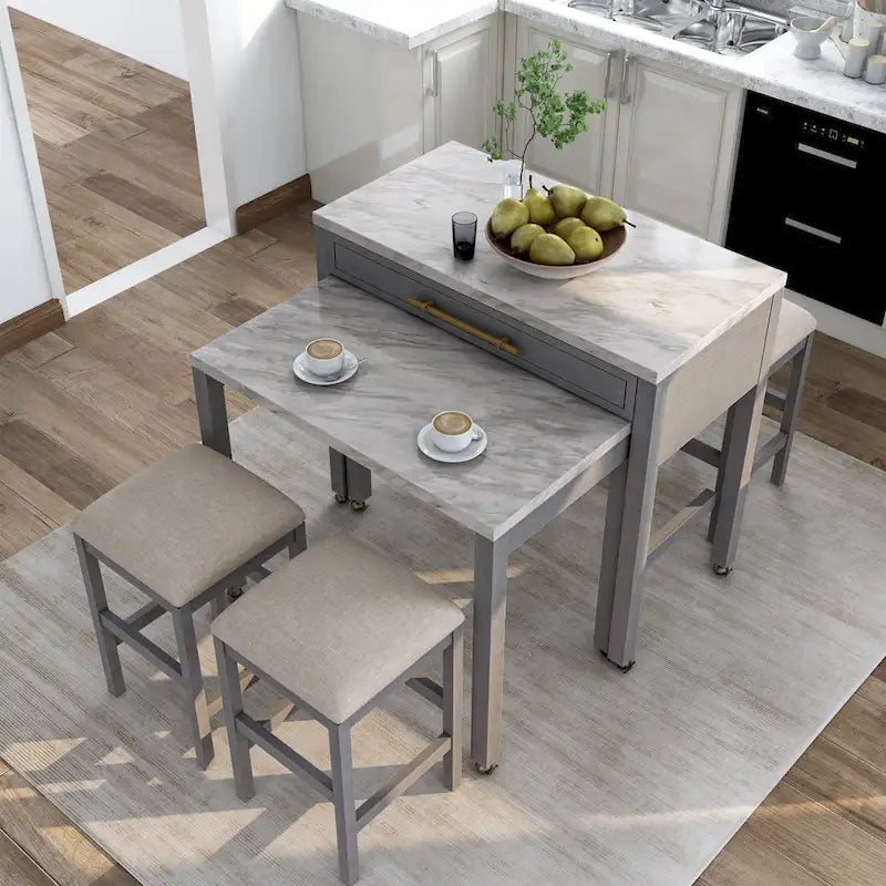 Delware Glam Grey Wood 5-Piece Barstool and Extendable Table Set for Small Space by Furniture of America