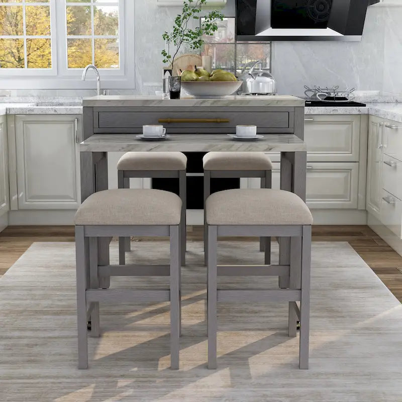 Delware Glam Grey Wood 5-Piece Barstool and Extendable Table Set for Small Space by Furniture of America