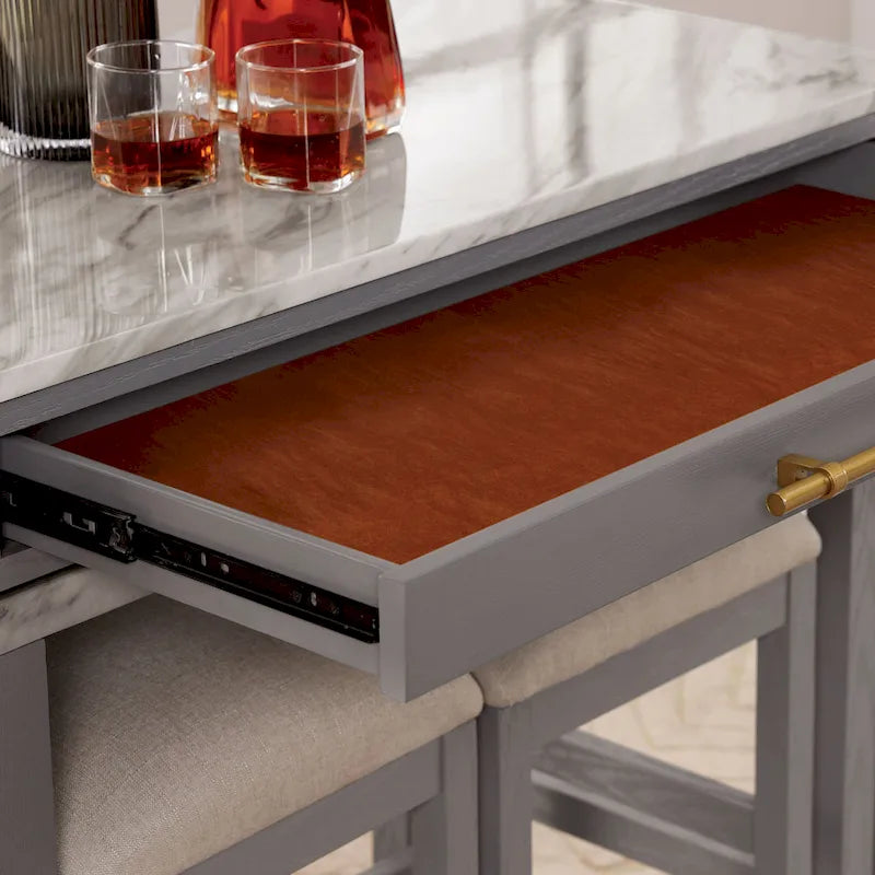 Delware Glam Grey Wood 5-Piece Barstool and Extendable Table Set for Small Space by Furniture of America