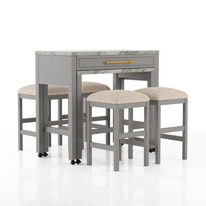 Delware Glam Grey Wood 5-Piece Barstool and Extendable Table Set for Small Space by Furniture of America