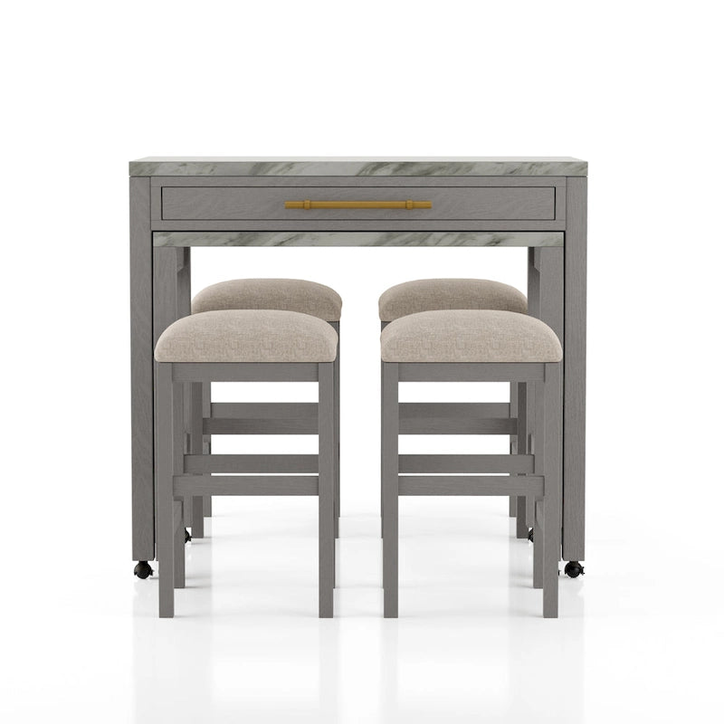 Delware Glam Grey Wood 5-Piece Barstool and Extendable Table Set for Small Space by Furniture of America