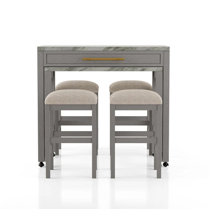 Delware Glam Grey Wood 5-Piece Barstool and Extendable Table Set for Small Space by Furniture of America