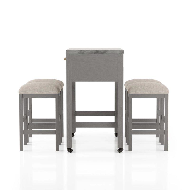 Delware Glam Grey Wood 5-Piece Barstool and Extendable Table Set for Small Space by Furniture of America