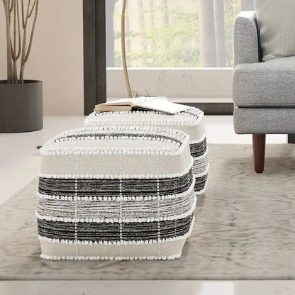 WYNDENHALL Highland Boho Square Pouf in White, Beige, Black Polystyrene Filling