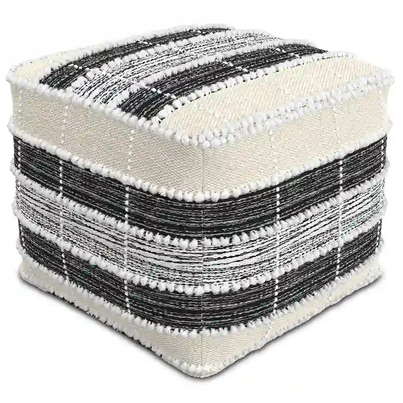 WYNDENHALL Highland Boho Square Pouf in White, Beige, Black Polystyrene Filling