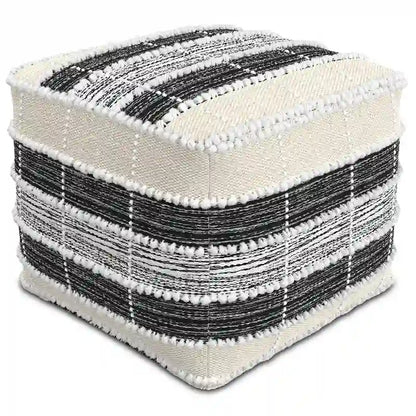 WYNDENHALL Highland Boho Square Pouf in White, Beige, Black Polystyrene Filling