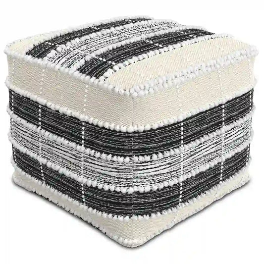 WYNDENHALL Highland Boho Square Pouf in White, Beige, Black Polystyrene Filling