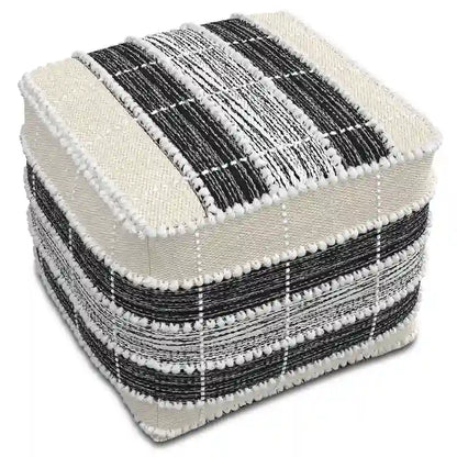 WYNDENHALL Highland Boho Square Pouf in White, Beige, Black Polystyrene Filling