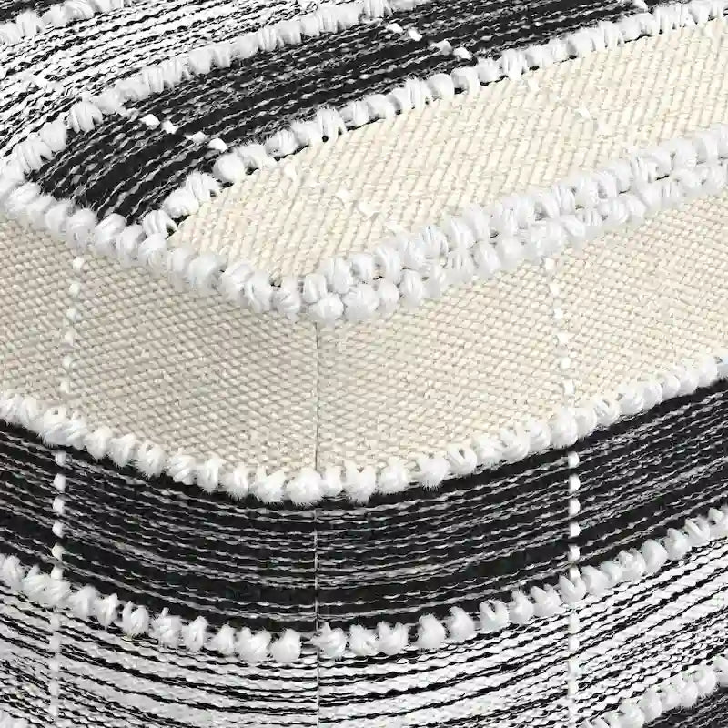 WYNDENHALL Highland Boho Square Pouf in White, Beige, Black Polystyrene Filling