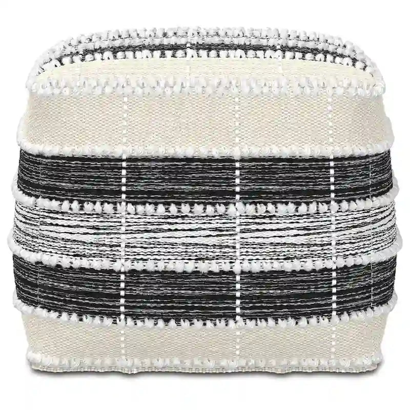 WYNDENHALL Highland Boho Square Pouf in White, Beige, Black Polystyrene Filling