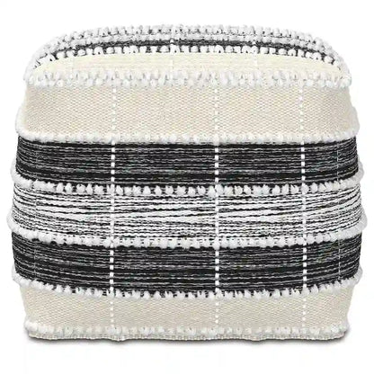 WYNDENHALL Highland Boho Square Pouf in White, Beige, Black Polystyrene Filling