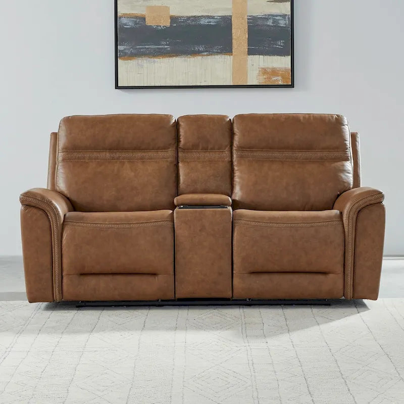 Cooper Leather Dual Power Reclining Loveseat with Console
