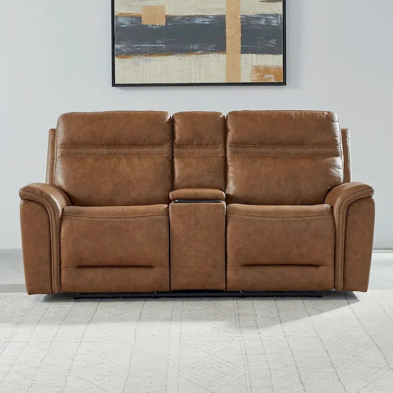 Cooper Leather Dual Power Reclining Loveseat with Console