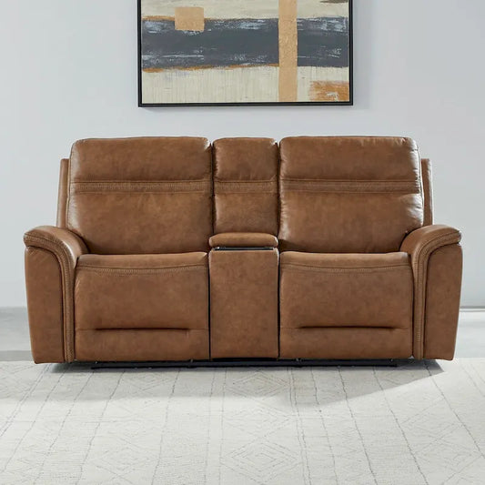 Cooper Leather Dual Power Reclining Loveseat with Console