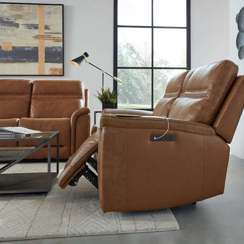 Cooper Leather Dual Power Reclining Loveseat with Console