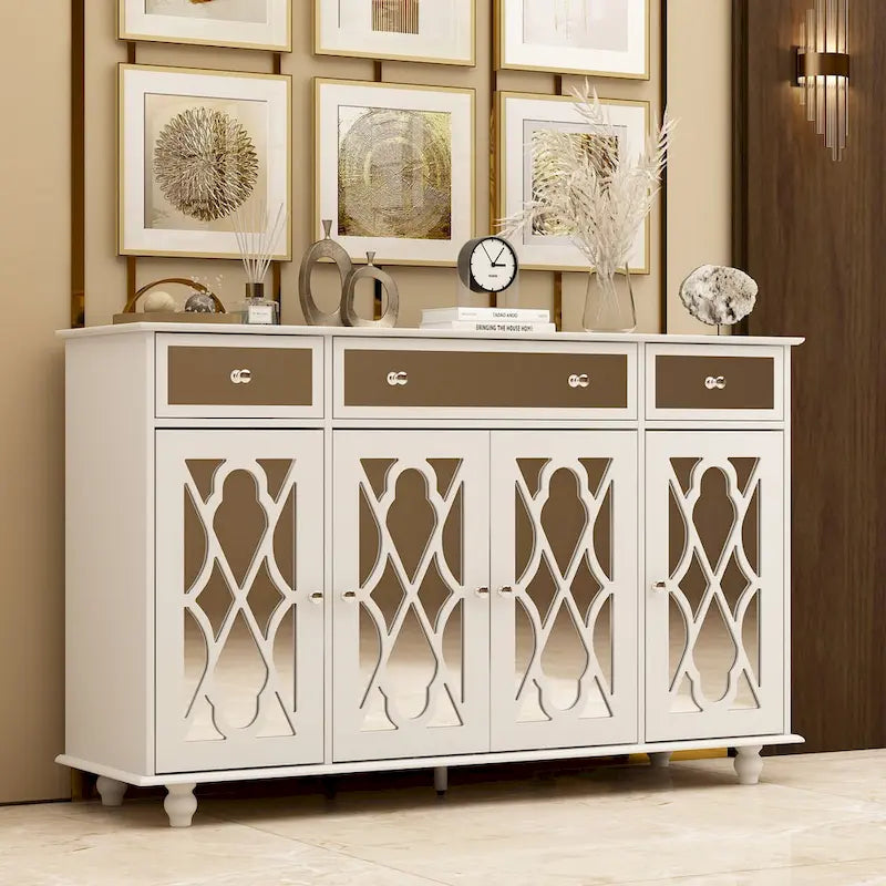Timechee 55.1 Accent Storage Cabinet Mirror Sideboard Buffet Cabinet