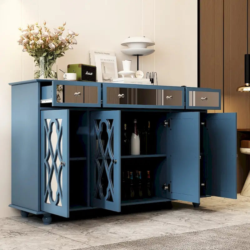 Timechee 55.1 Accent Storage Cabinet Mirror Sideboard Buffet Cabinet