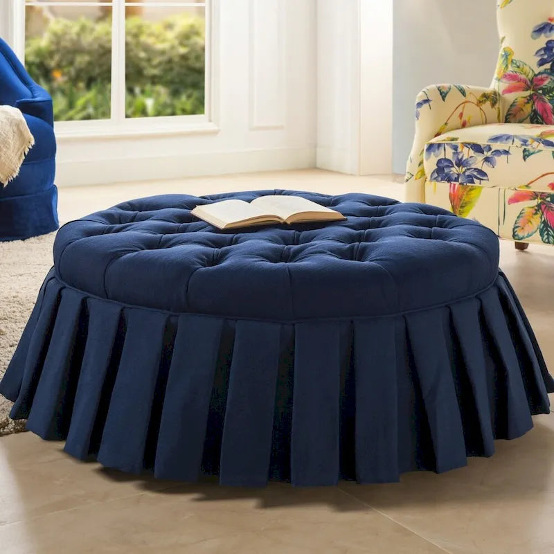 Gracewood Hollow Baruti Tufted Cocktail Ottoman with Pleated Skirt